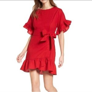 Socialite Elegant Red Ruffle Dress